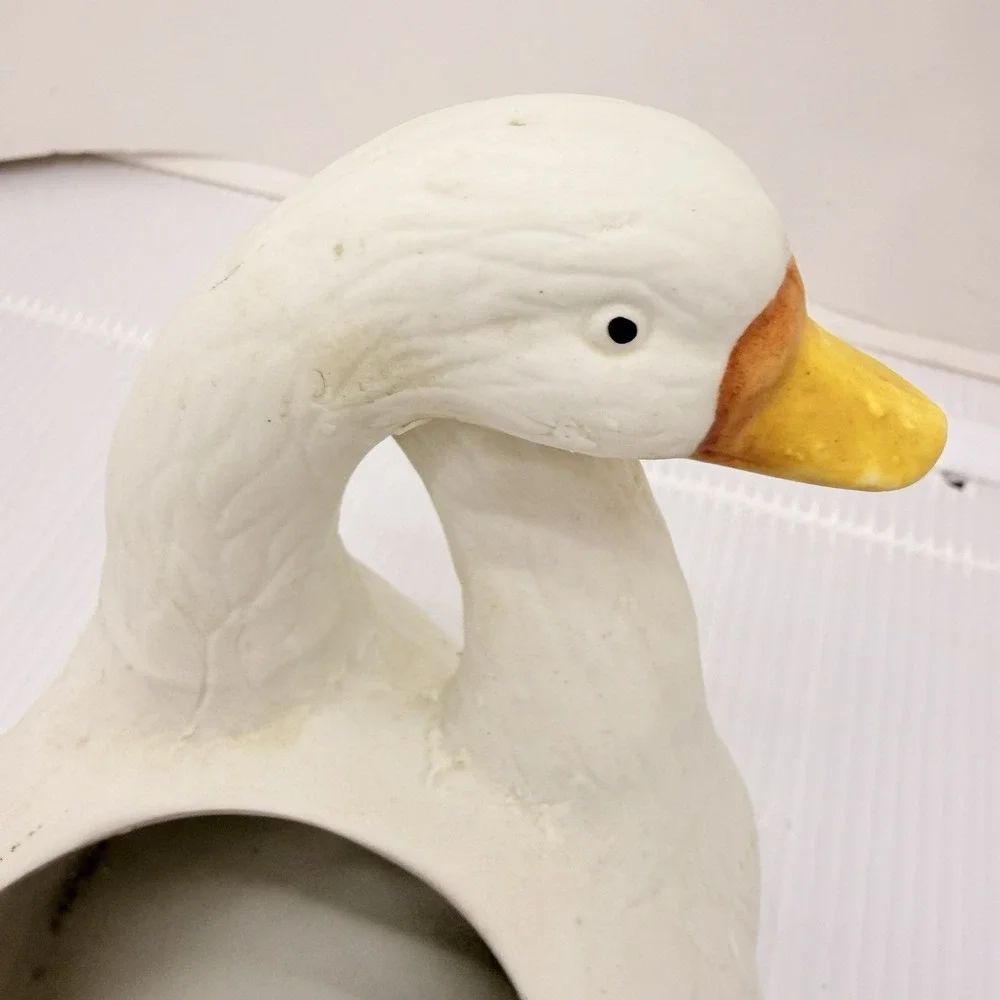 Vintage Double Goose Porcelain Planter Vase White Ducks Farmhouse Cottage Decor